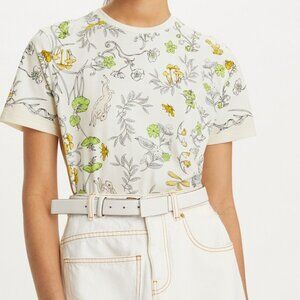 Tory Burch Floral Print Rabbit Mushroom Spring L Cotton Short Sleeve Spring